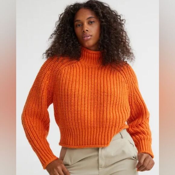 🔹️NWT H&M Divided Orange Soft Chunky Knit Cropped Sweater XSmall - Picture 1 of 14
